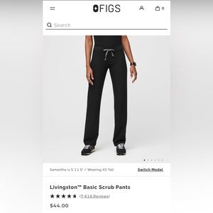 Figs Livingston Basic Scrub Pants XS Petite in Black